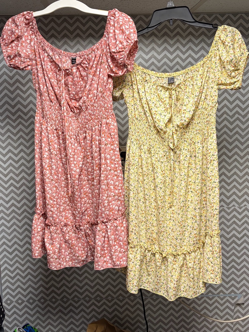 BUNDLE of 2 Floral Puff-Sleeve Mini Dress - Pink & Yellow from SHEIN